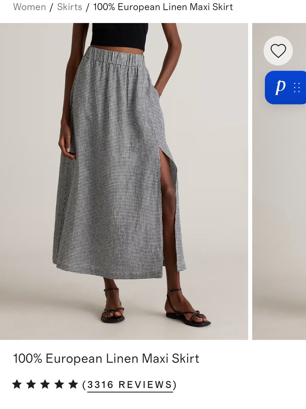 Quince Black and White Gingham Linen Maxi Skirt